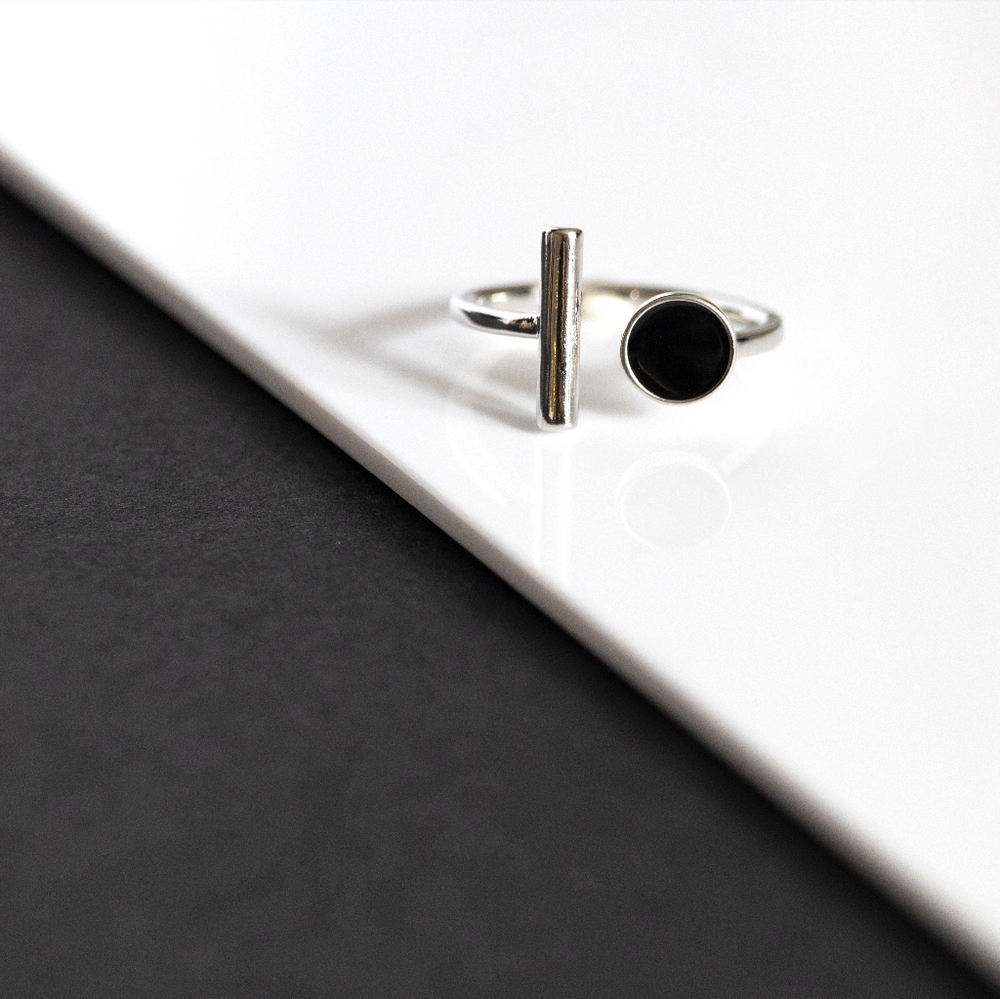 Geometric Black and Silver Bar Ring	 (S925) - Only 1 left! - Picture 2 of 5